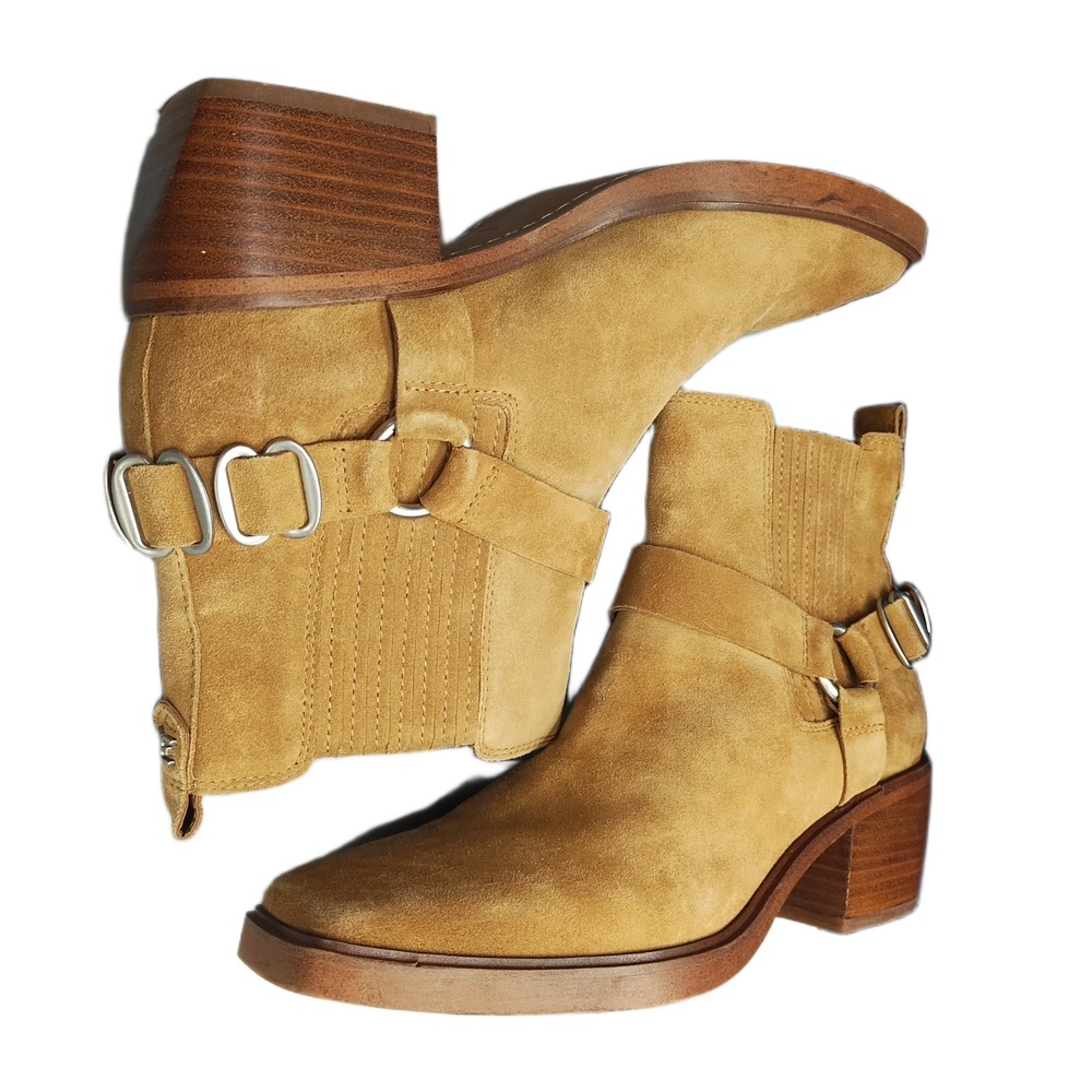 Sam Edelman Bellamie Block Heeled Boots Womens Size 10M Brown Leather Square Toe